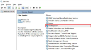 In the 'Services' panel, restart the 'Print Spooler' service. 